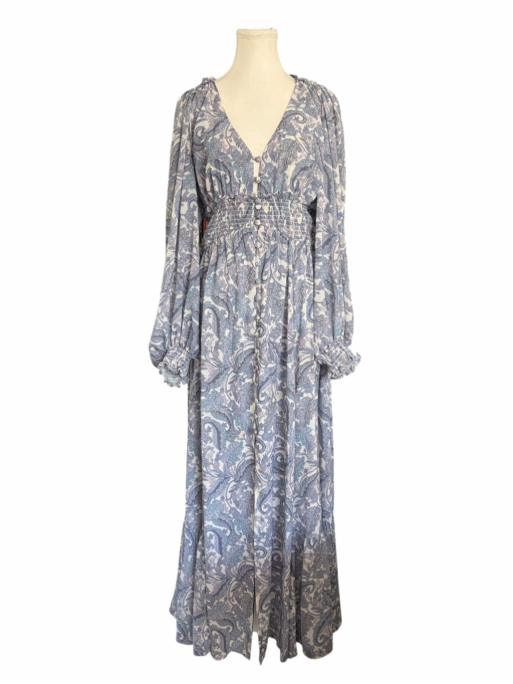 For Love & Lemons Janelle Blue Paisley Smocked Waist Maxi Dress Size XL NWOT - Picture 2 of 6